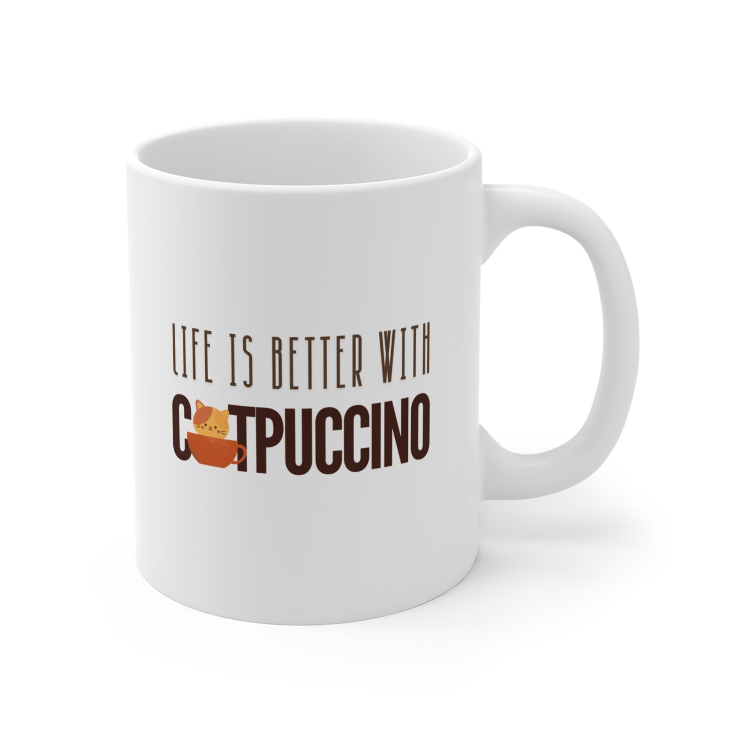 Life is Better with Catpuccino Mug, Cat coffee mug, Cat ceramic mug