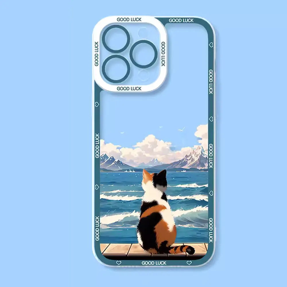 Funny Sunset Cat Phone Case for IPhone