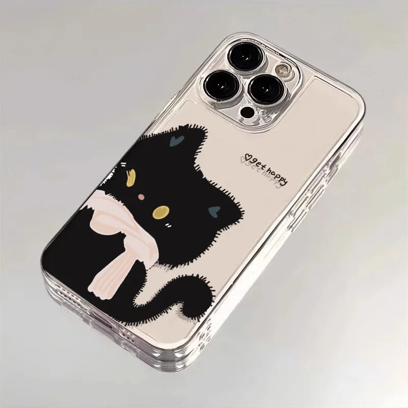 Cartoon Black White Cat Couple Paired Phone Case
