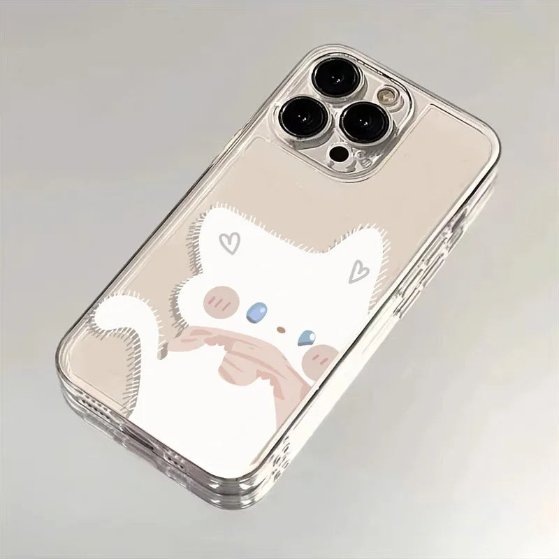 Cartoon Black White Cat Couple Paired Phone Case