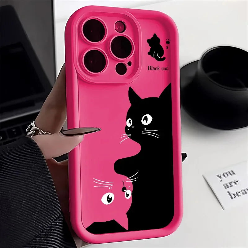 Cute Cartoon Cat Soft Phone Case For iPhone 15 Pro Max