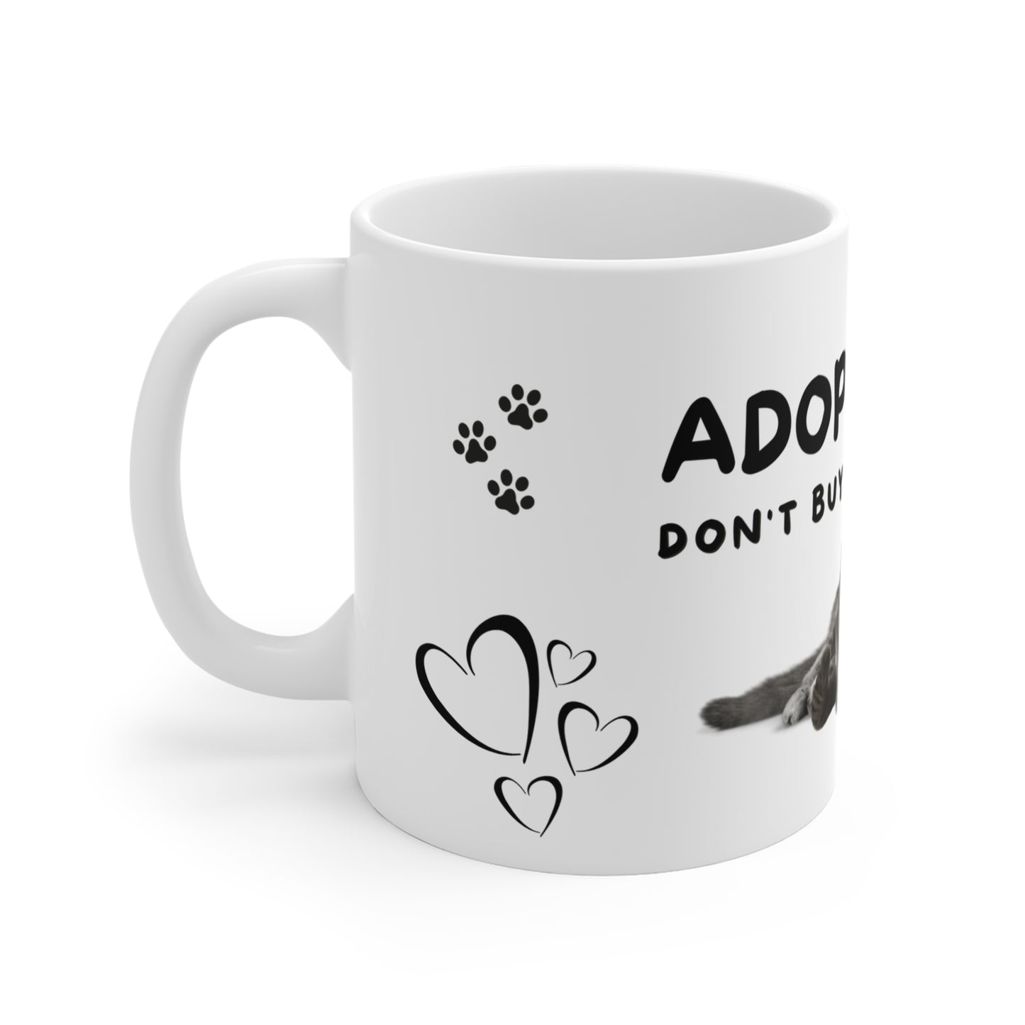 Adorable cat mug, Adopt A Cat Don't Buy Love Me, Charming cat mug