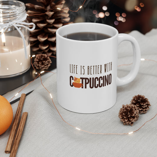 Life is Better with Catpuccino Mug, Cat coffee mug, Cat ceramic mug