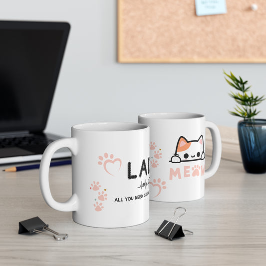 Endearing cat mug, All You Need is Love... and a Cat, Gift-worthy cat mug