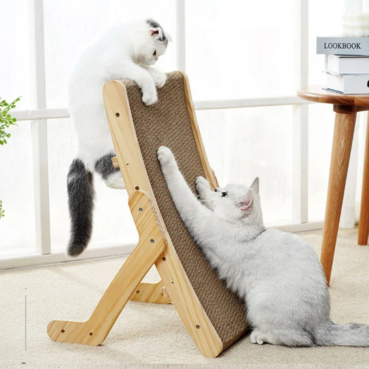 3-in-1 Cat Scratcher Board with Wooden Frame