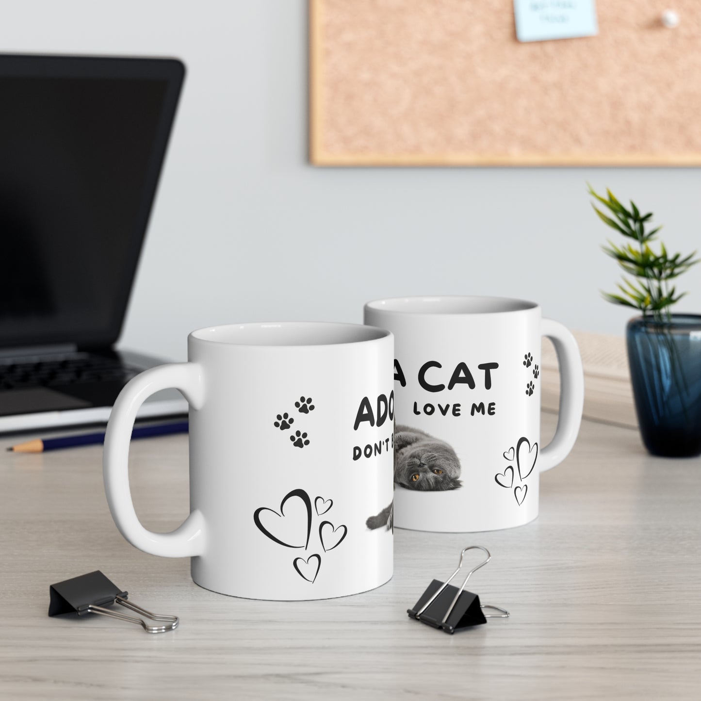 Adorable cat mug, Adopt A Cat Don't Buy Love Me, Charming cat mug