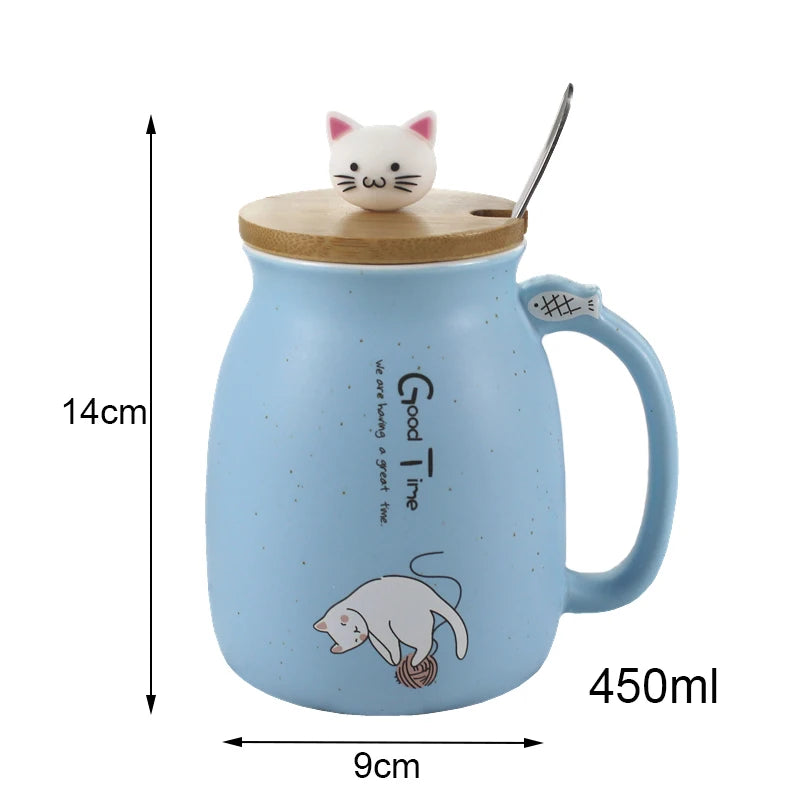 Creative color cat heat-resistant Mug, cartoon Cat mug with lid, 450ml Mug, Free Ship