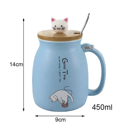 Creative color cat heat-resistant Mug, cartoon Cat mug with lid, 450ml Mug, Free Ship