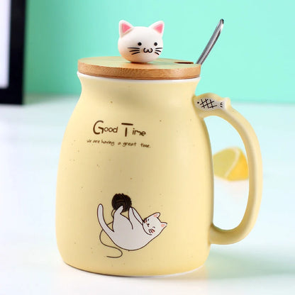 Creative color cat heat-resistant Mug, cartoon Cat mug with lid, 450ml Mug, Free Ship