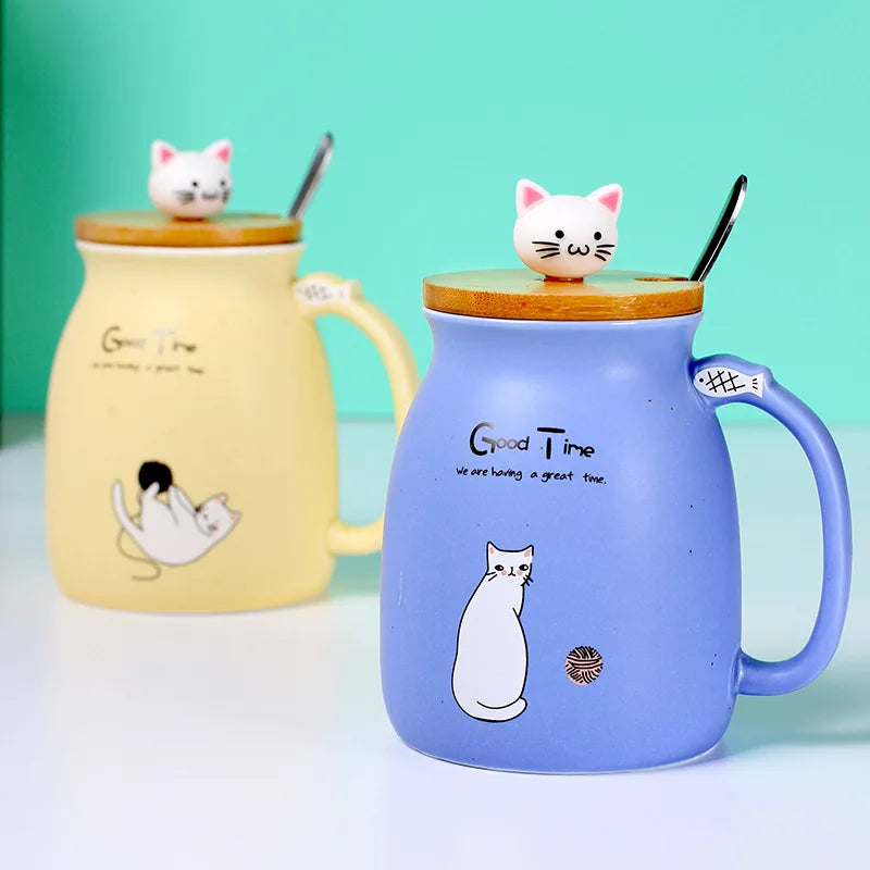 Creative color cat heat-resistant Mug, cartoon Cat mug with lid, 450ml Mug, Free Ship