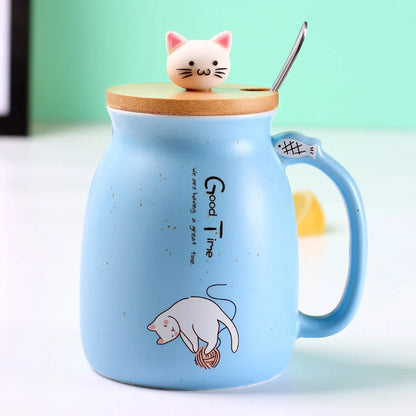 Creative color cat heat-resistant Mug, cartoon Cat mug with lid, 450ml Mug, Free Ship