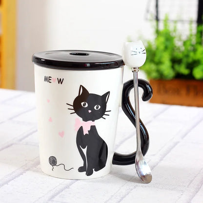 Super Cute Cat Tail Handle Ceramic Coffee Mug with Spoon, Free Shipping