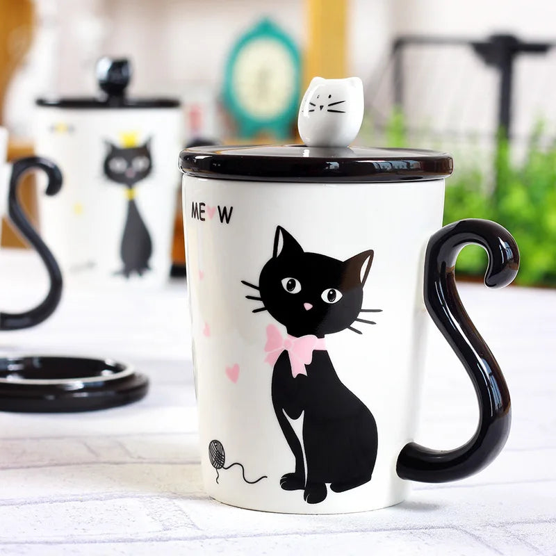 Super Cute Cat Tail Handle Ceramic Coffee Mug with Spoon, Free Shipping