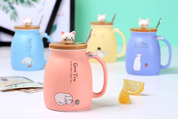 Creative color cat heat-resistant Mug, cartoon Cat mug with lid, 450ml Mug, Free Ship