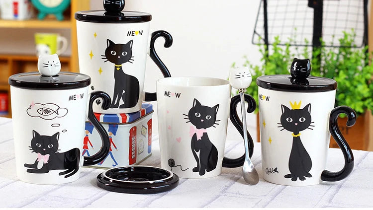 Super Cute Cat Tail Handle Ceramic Coffee Mug with Spoon, Free Shipping