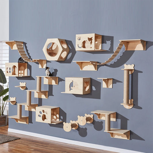 Peffect Cat Wall Shelf and Stairway with Sisal Rope Scratching Post for Climbing