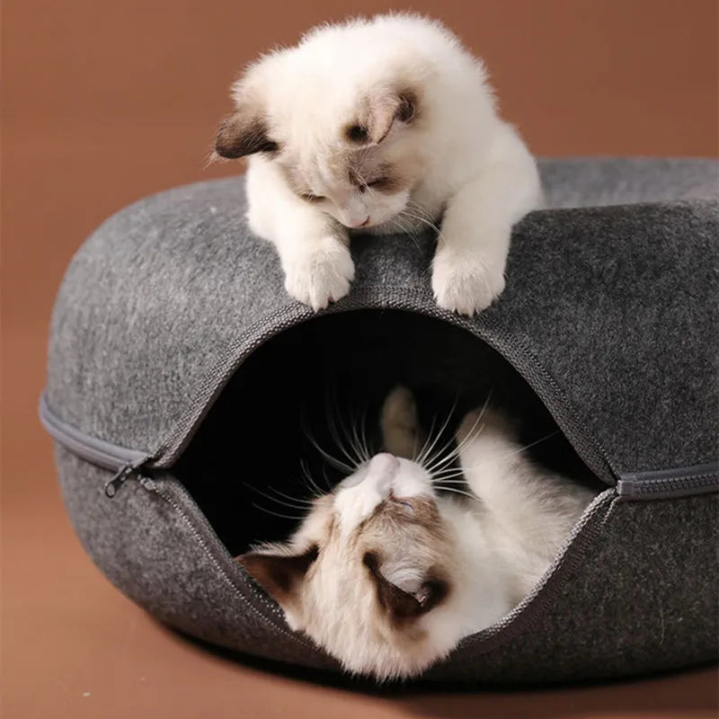 Interactive Donut Cat Bed,Dual-Use Tunnel Toy and Pet House