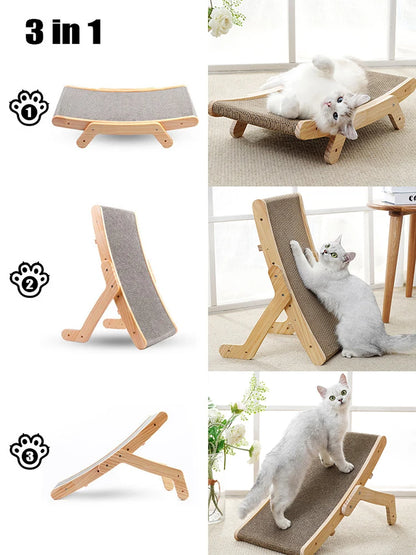 3-in-1 Cat Scratcher Board with Wooden Frame