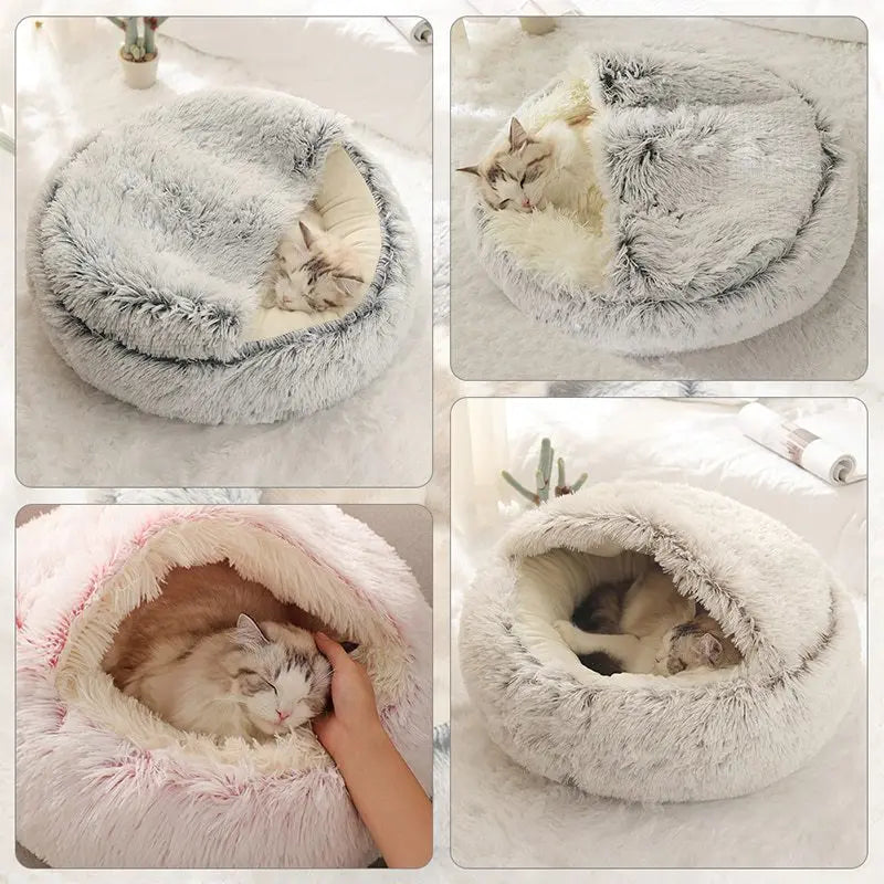 Soft Plush Pet Bed with Cover, Round Sleeping Nest for Cats and Small Dogs