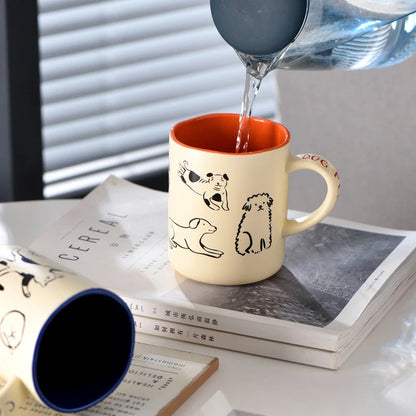 420ml Ceramic Cat & Dog drawing Mug, Free Ship