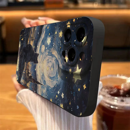 Starry Sky Cat Pattern Phone Case for iPhone