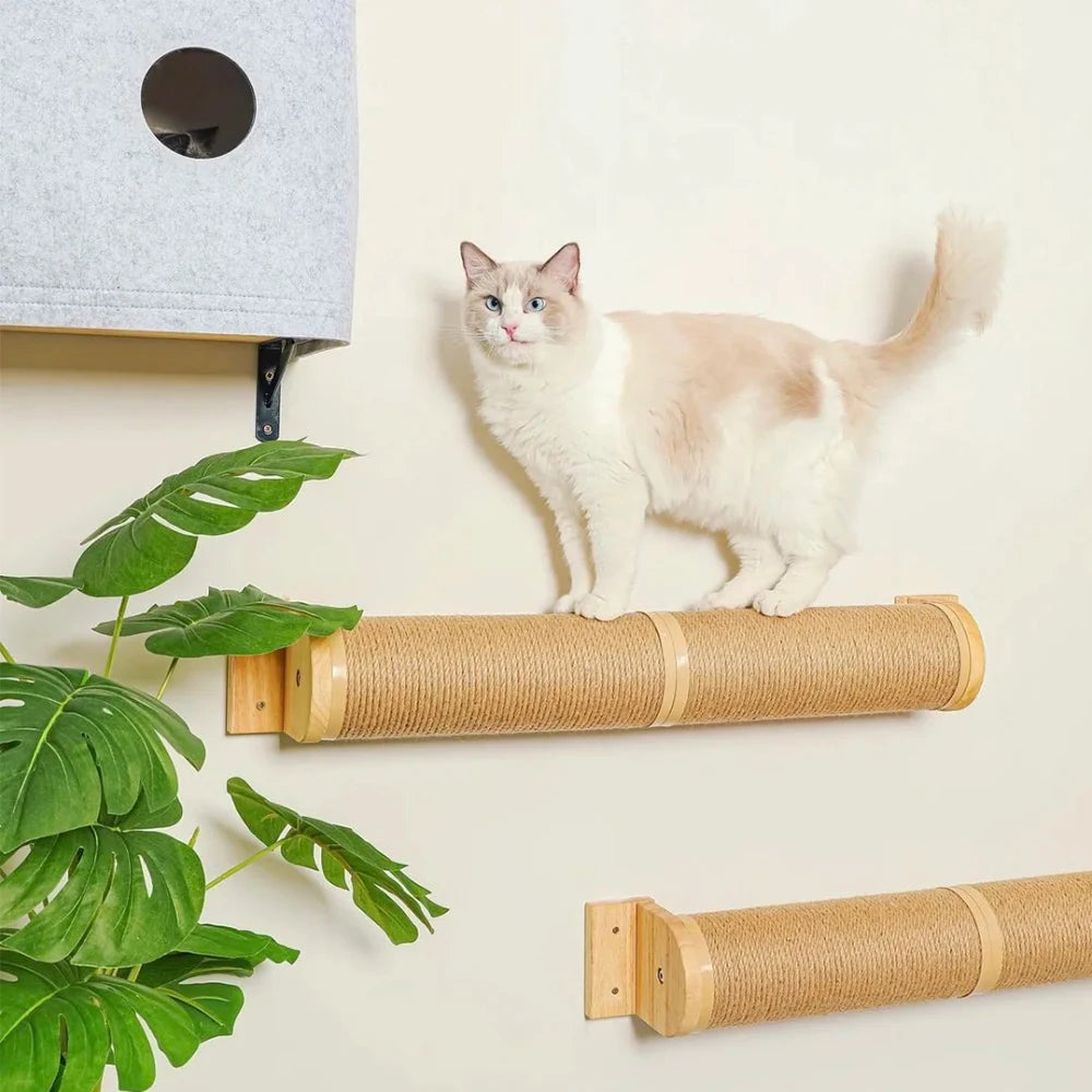 Wall-Mounted Cat Tree with Hammock, Scratching Post, and Play Platforms