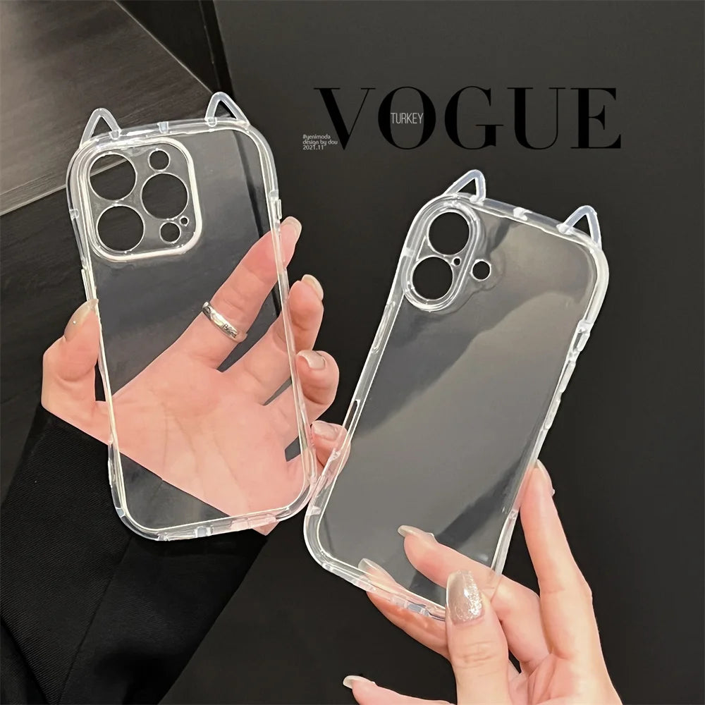 Fashion Clear 3D Cute Cat Ears Phone Case For iPhone