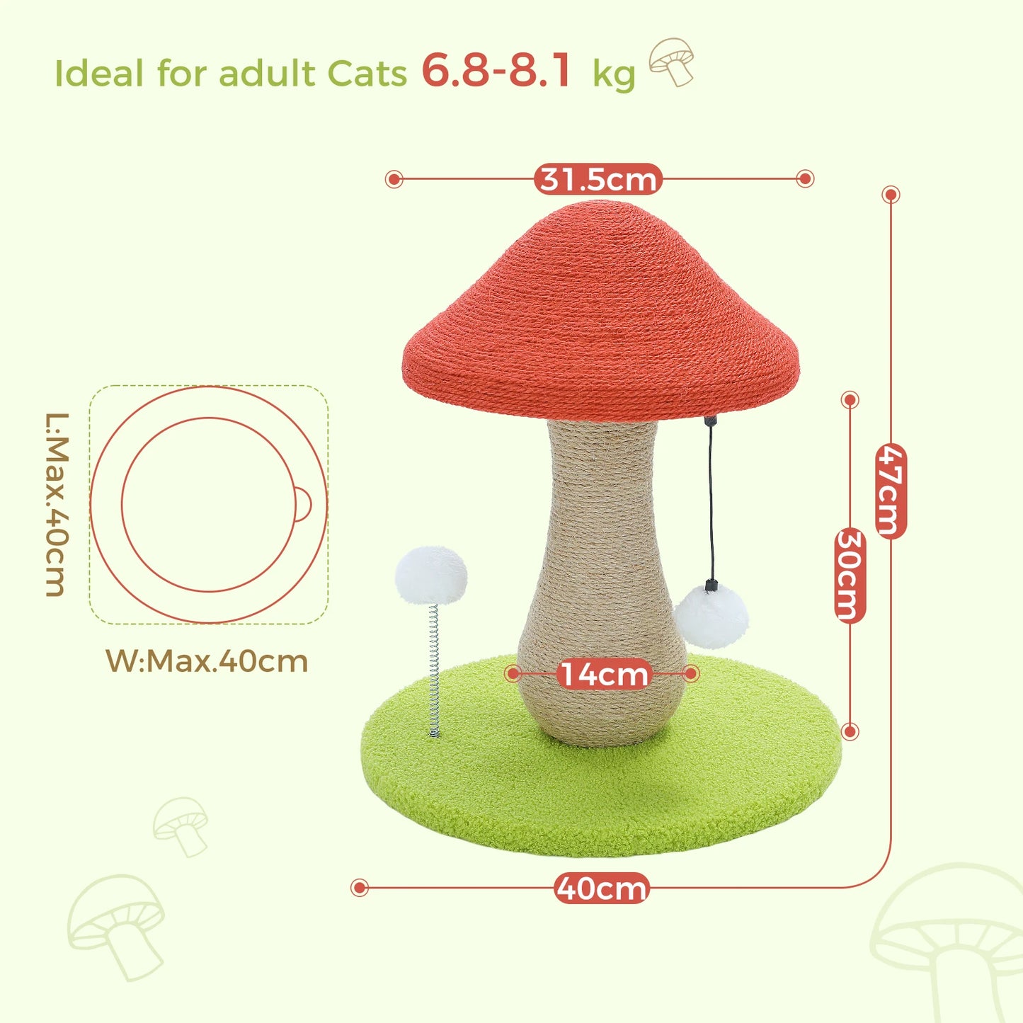 Mushroom Cat Scratching Post with Sisal