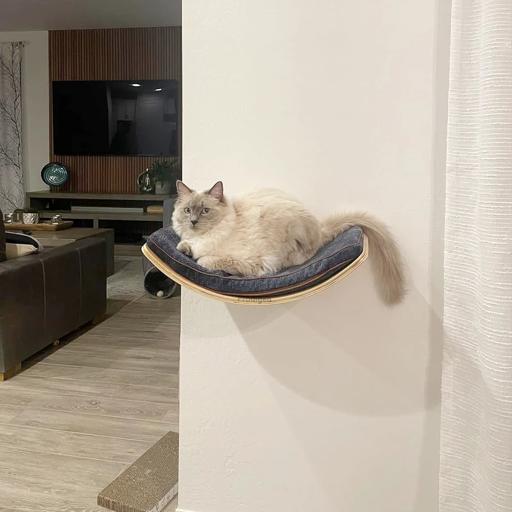 Corner Cat Perches with Curved Bed, Shelf Steps, and Sisal Scratching Post