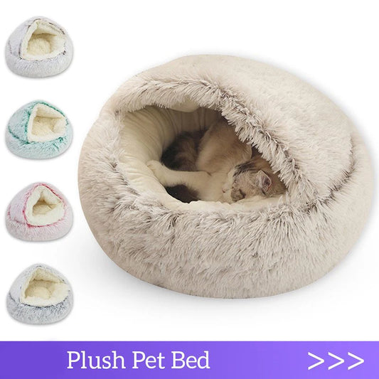 Soft Plush Pet Bed with Cover, Round Sleeping Nest for Cats and Small Dogs