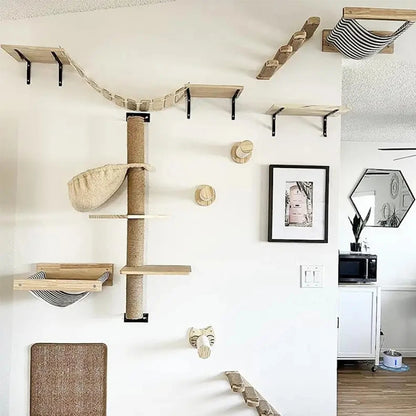 Indoor Cat Climbing Frame with Hammock, Scratching Post, and Ladder