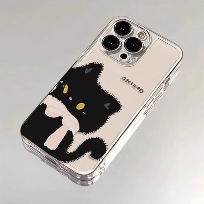 Cartoon Black White Cat Couple Paired Phone Case