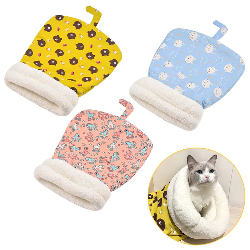 Cozy Cat and Puppy Sleeping Bag, Soft Fluffy Winter Quilt Bed