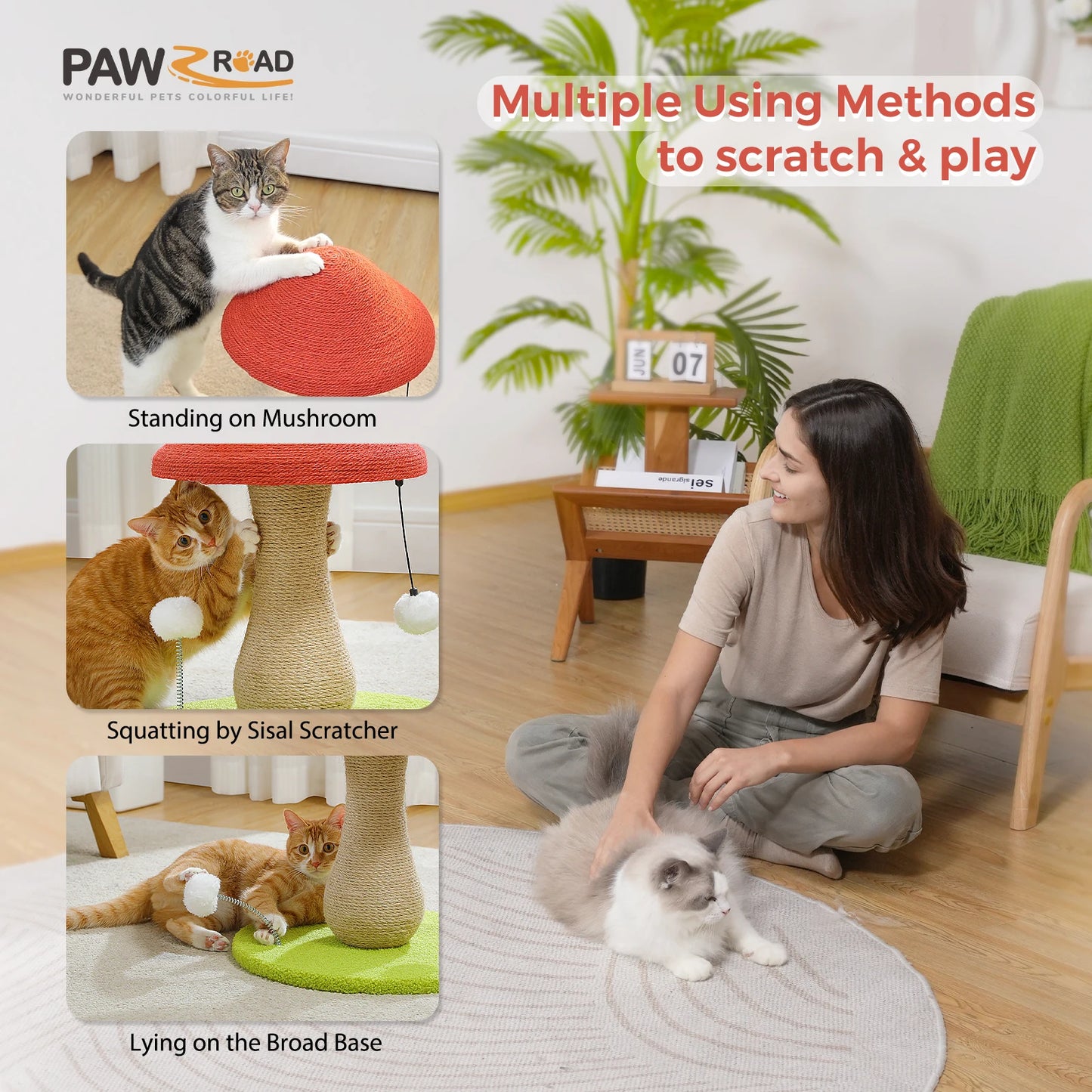 Mushroom Cat Scratching Post with Sisal