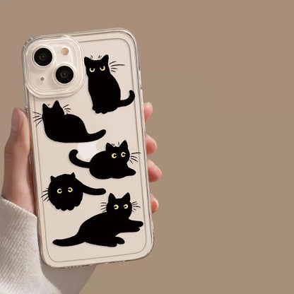 Transparent Cartoon Black Cat Phone Case for iPhone