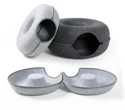 Interactive Donut Cat Bed,Dual-Use Tunnel Toy and Pet House