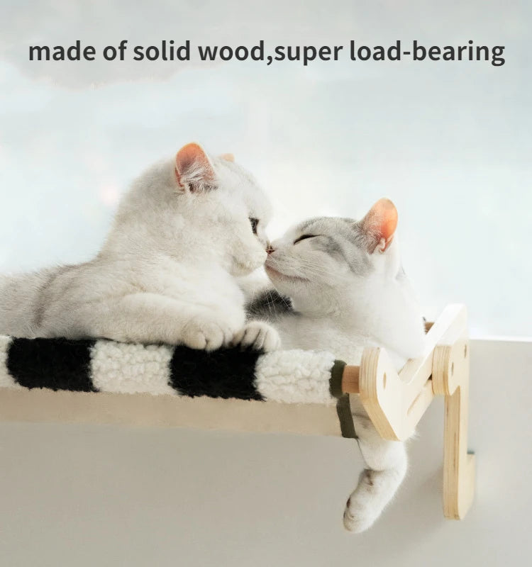 Amazing Wooden Cat Hammock, Easy to Assemble on Bed or Window, Free Ship