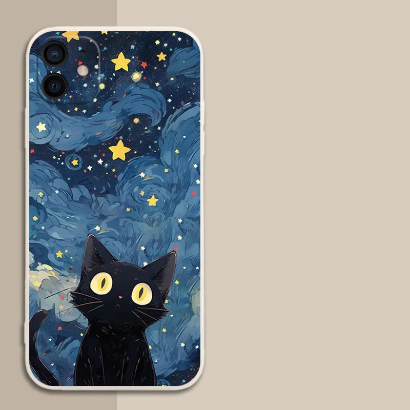 Black Cat Starry Night Phone Case For iPhone