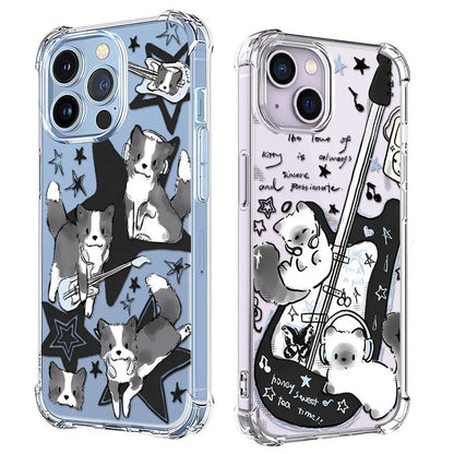 Soft Clear TPU Black Guitar Cat Music Shockproof Case for iPhone