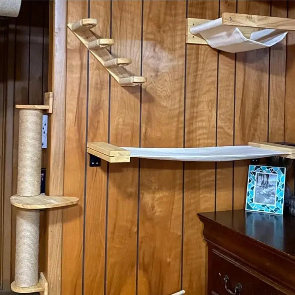 Indoor Cat Climbing Frame with Hammock, Scratching Post, and Ladder