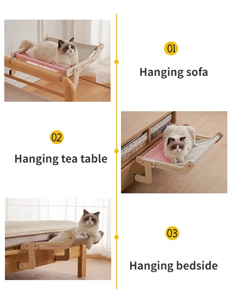 Amazing Wooden Cat Hammock, Easy to Assemble on Bed or Window, Free Ship