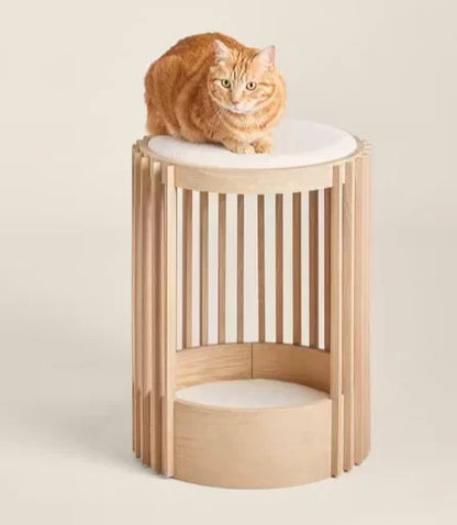 Luxury Wooden Cat House - Wicker Cat Bed and Enclosed Bedside Cat Furniture for Stylish Homes