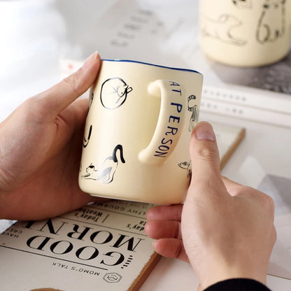 420ml Ceramic Cat & Dog drawing Mug, Free Ship