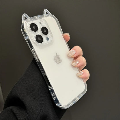 Fashion Clear 3D Cute Cat Ears Phone Case For iPhone