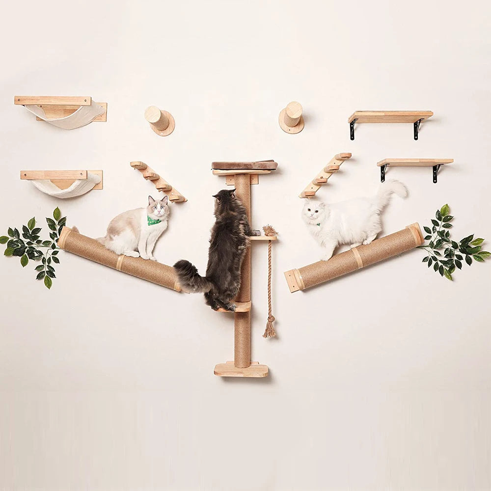 Space-Saving Cat Furniture: Wall-Mounted Climbing Tower with Hammock