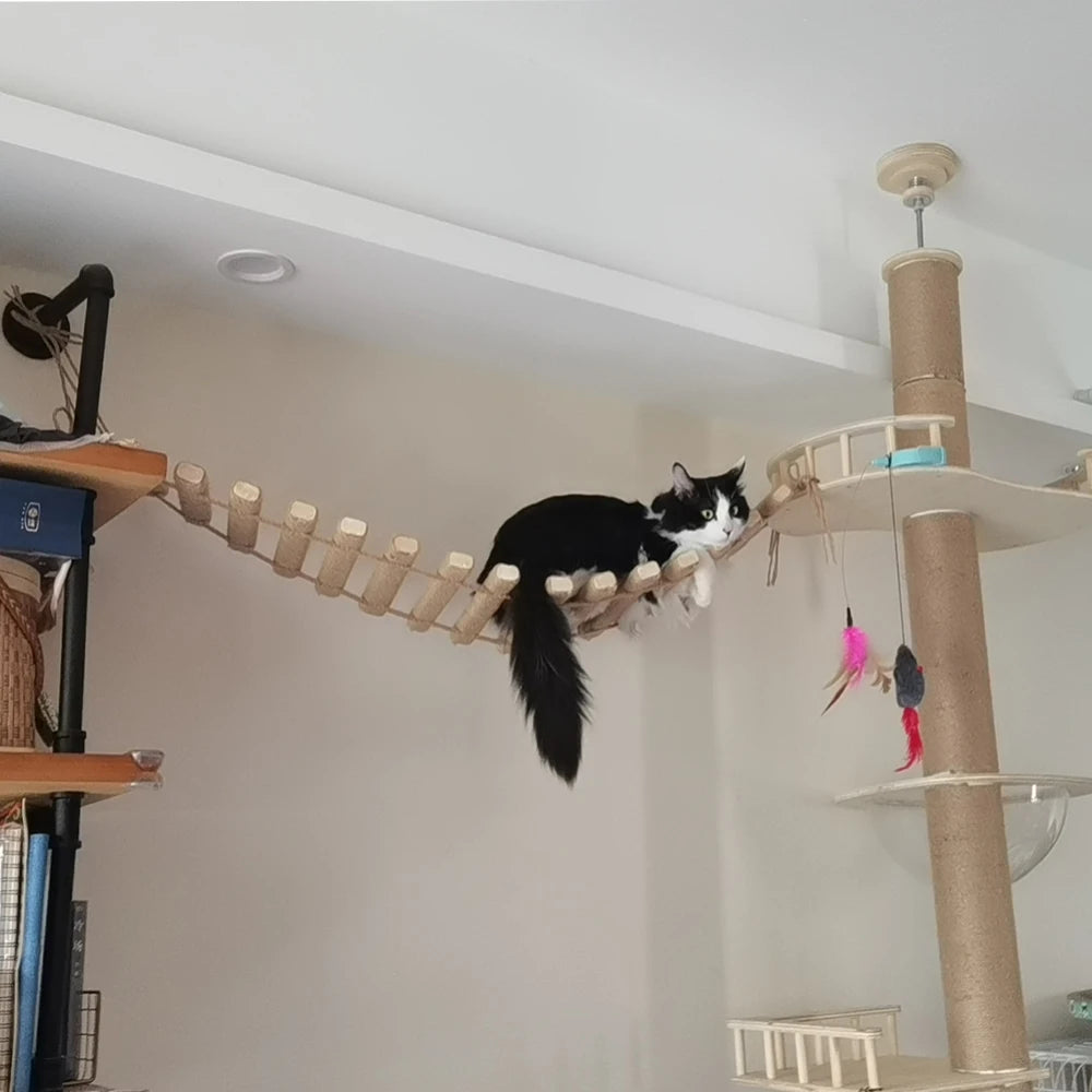 Wall-Mounted Cat Tree, Cat Climbing Bridge, Sisal Scratching Post, Cat Hammock