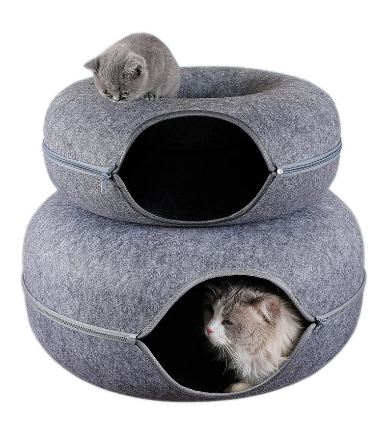 Interactive Donut Cat Bed,Dual-Use Tunnel Toy and Pet House