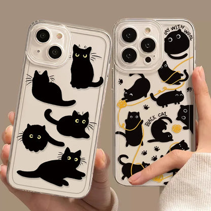 Transparent Cartoon Black Cat Phone Case for iPhone