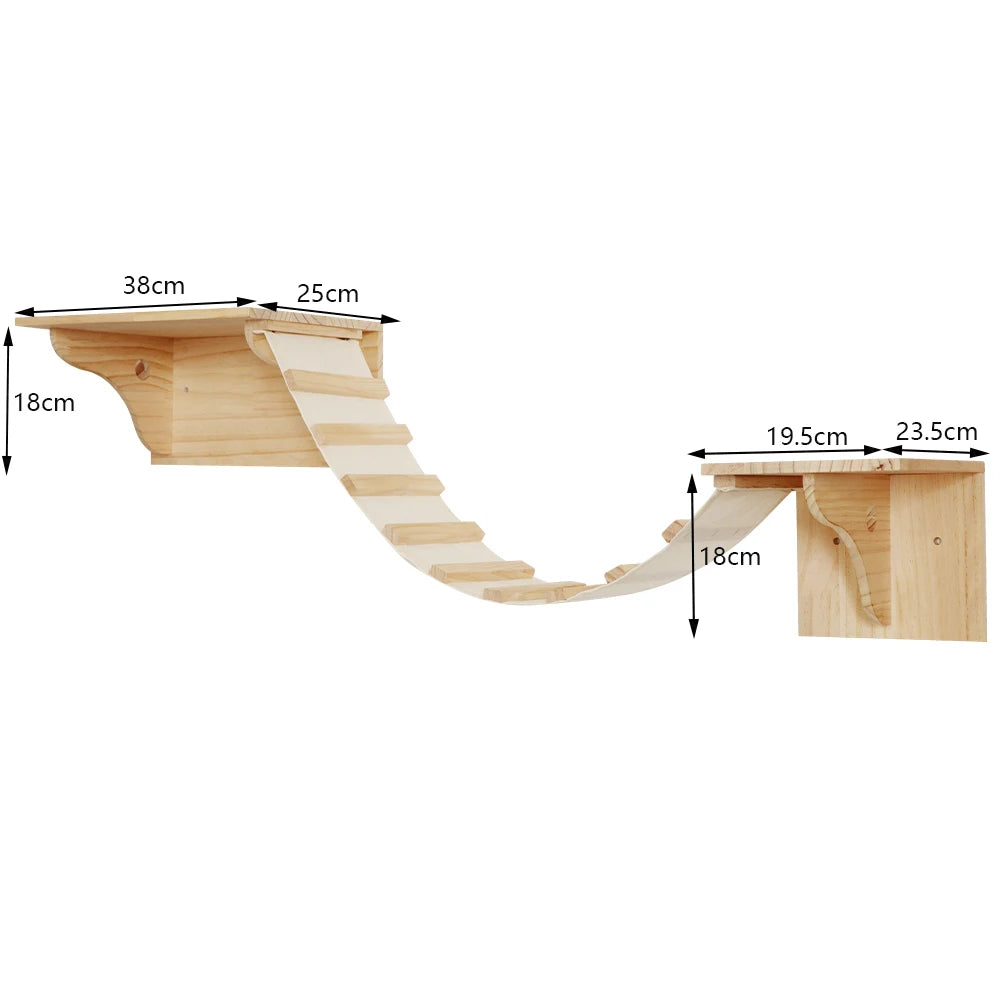 Cat Wall Mounted Climbing Shelves with Wooden Posts, Ladders, Hammock, and Cat House