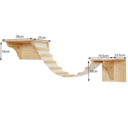 Cat Wall Mounted Climbing Shelves with Wooden Posts, Ladders, Hammock, and Cat House